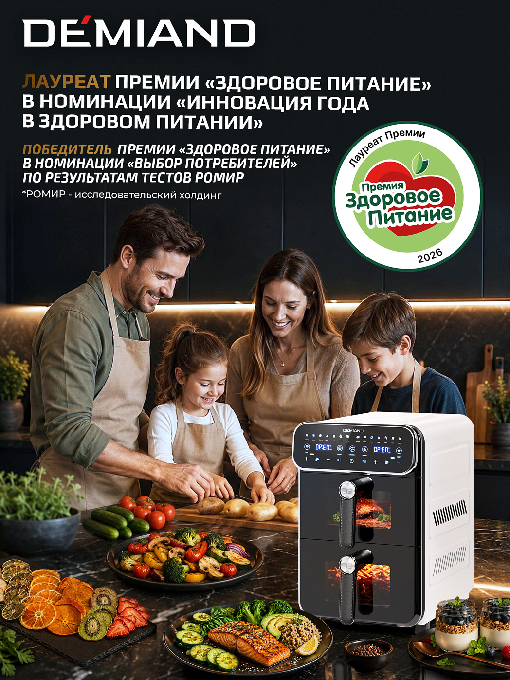 картинка Аэрогриль с двумя чашами DEMIAND DUOS DK-2100/Белый-Wifi